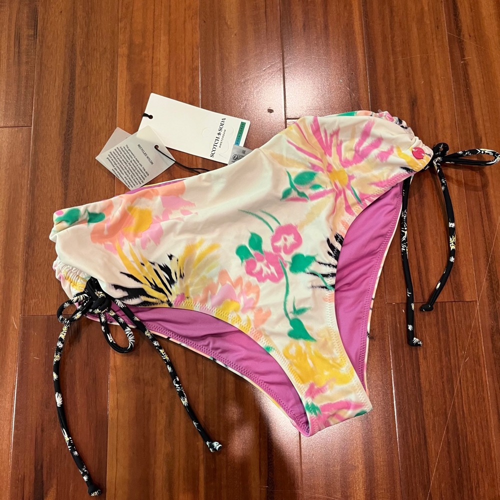 Scotch‎ & Soda Bikini Bottom Swim Floral Side Tie Cream Pink New Size Large